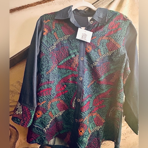 New Boho Parsley & Sage Embroidered Blouse Top SZ Medium - Picture 2 of 9